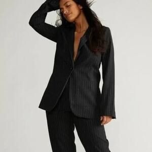 Norma Kamali Pinstripe Boyfriend Jacket Blazer Womens 8 Oversized Business Basic